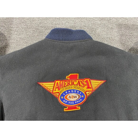 VINTAGE A&W Jacket Mens 2XL XXL Black Bomber Snap Button Up Leather Varsity Coat - Picture 10 of 12